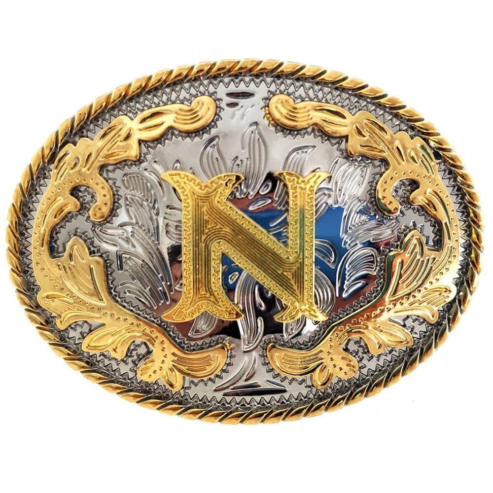 3722 Belt Buckle Initial Letters ABCDMRJ to Z Cowboy Rodeo Small Gold Belt